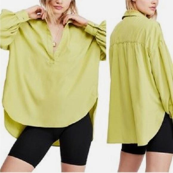 FREE PEOPLE WE THE FREE Love Until Tomorrow Poet Blouse- Bitter Melon Lime Small - Picture 1 of 9